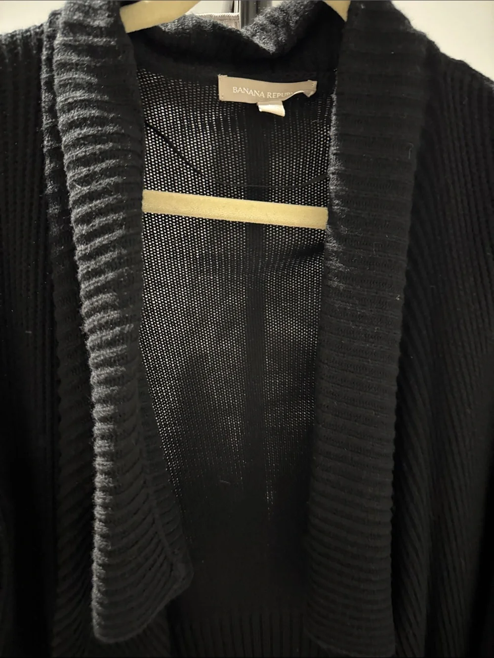 Banana Republic Black Ribbed Shawl-Collar Open-Front Cardigan